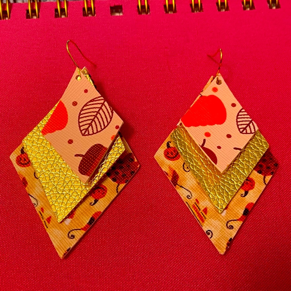 Fall faux leather earrings with pumpkin.